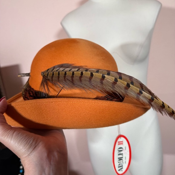Vintage 1970's 80's burnt orange Wool quail feather avant garde fedora hat - Picture 17 of 17